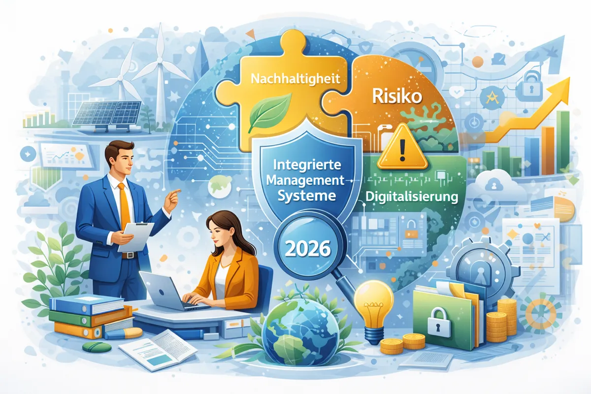 Vernetzte Managementsystem-Symbole als Sinnbild für integrierte Systeme